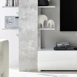 Garnero Arredamenti Parete Attrezzata A Terra|Pareti Attrezzate-Parete attrezzata 285x187h cm bianco lucido e opaco cemento Steppi 2 Cemento - Bianco Lucido