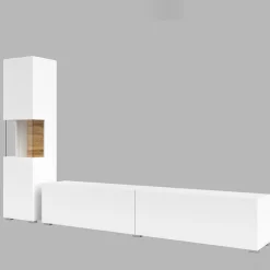 Garnero Arredamenti Parete Attrezzata A Terra|Pareti Attrezzate-Parete attrezzata 226x140h cm bianco rovere Fusion 1 Bianco Opaco