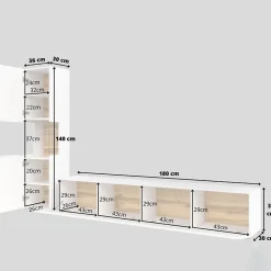Garnero Arredamenti Parete Attrezzata A Terra|Pareti Attrezzate-Parete attrezzata 226x140h cm bianco rovere Fusion 1 Bianco Opaco
