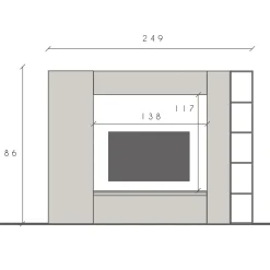 Garnero Arredamenti Parete Attrezzata A Terra|Pareti Attrezzate-Parete attrezzata 249x186h cm bianco lucido rovere chiaro Sunset 9 Rovere - Bianco Lucido