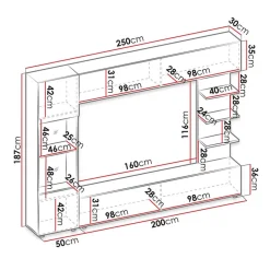 Garnero Arredamenti Parete Attrezzata A Terra|Pareti Attrezzate-Parete attrezzata 250x187h cm con led bianco cemento Gracia