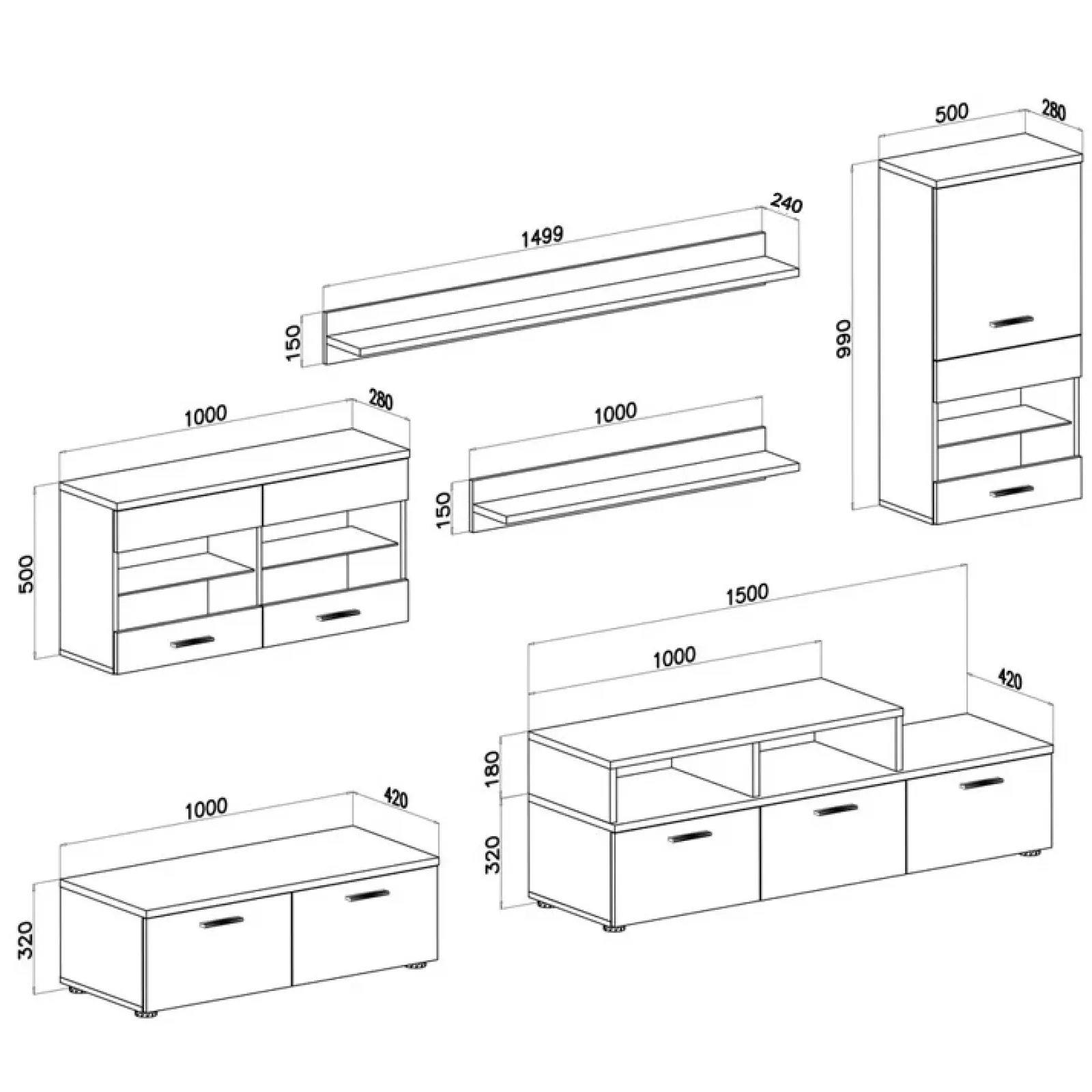 Garnero Arredamenti Parete Attrezzata A Terra|Pareti Attrezzate-Parete attrezzata 250x210h cm componibile bianco lucido Santorini Gihome®