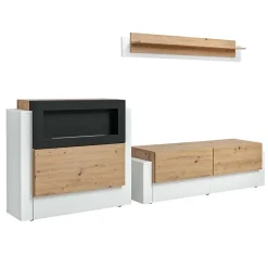 Garnero Arredamenti Camino Bioetanolo|Parete Attrezzata Con Camino-Parete attrezzata 290x175h cm con biocamino bianco rovere Arcadia Gihome®