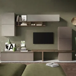 Garnero Arredamenti Parete Attrezzata A Terra|Pareti Attrezzate-Parete attrezzata 320x195h cm  design moderno tortora rovere marrone bronzo Sunset 19 Tortora - Bronzo