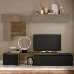 Garnero Arredamenti Parete Attrezzata A Terra|Pareti Attrezzate-Parete attrezzata 240x220h cm design tortora ossido rovere Sunset 34