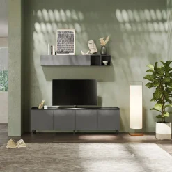 Garnero Arredamenti Parete Attrezzata A Terra|Pareti Attrezzate-Parete attrezzata 241x165h cm grigio scuro antracite Jonson Ossido - Grigio