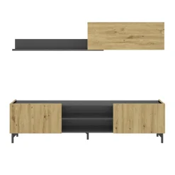 Garnero Arredamenti Mobile Tv Basso|Parete Attrezzata A Terra-Parete attrezzata 182x160h cm legno rovere grafite German