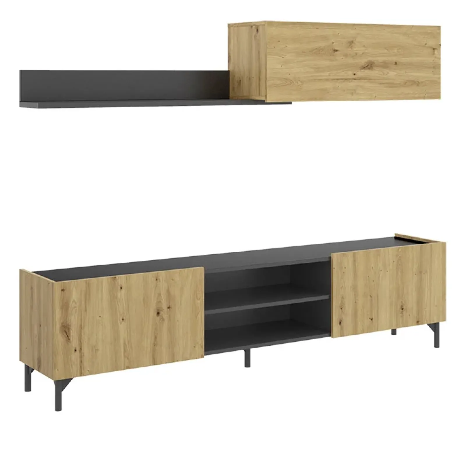 Garnero Arredamenti Mobile Tv Basso|Parete Attrezzata A Terra-Parete attrezzata 182x160h cm legno rovere grafite German