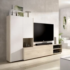 Garnero Arredamenti Mobile Tv Basso|Pareti Attrezzate-Parete attrezzata 227x241h cm legno rovere bianco Gallego