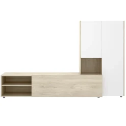 Garnero Arredamenti Mobile Tv Basso|Pareti Attrezzate-Parete attrezzata 227x241h cm legno rovere bianco Gallego