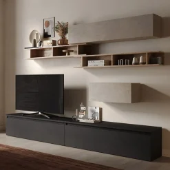 Garnero Arredamenti Parete Attrezzata A Terra|Pareti Attrezzate-Parete attrezzata 276x190h cm moderna tortora rovere ossido Sunset 39 Tortora - Ossido