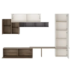 Garnero Arredamenti Parete Attrezzata A Terra|Pareti Attrezzate-Parete attrezzata 300x223h cm moderna soggiorno noce bianco Britto