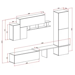 Garnero Arredamenti Parete Attrezzata A Terra|Pareti Attrezzate-Parete attrezzata 300x223h cm moderna soggiorno noce bianco Britto