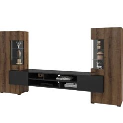 Garnero Arredamenti Pareti Attrezzate-Parete attrezzata 270x143h cm moderna rovere scuro nero Maserati Rovere Rustico - Nero opaco