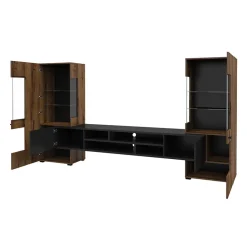 Garnero Arredamenti Pareti Attrezzate-Parete attrezzata 270x143h cm moderna rovere scuro nero Maserati Rovere Rustico - Nero opaco