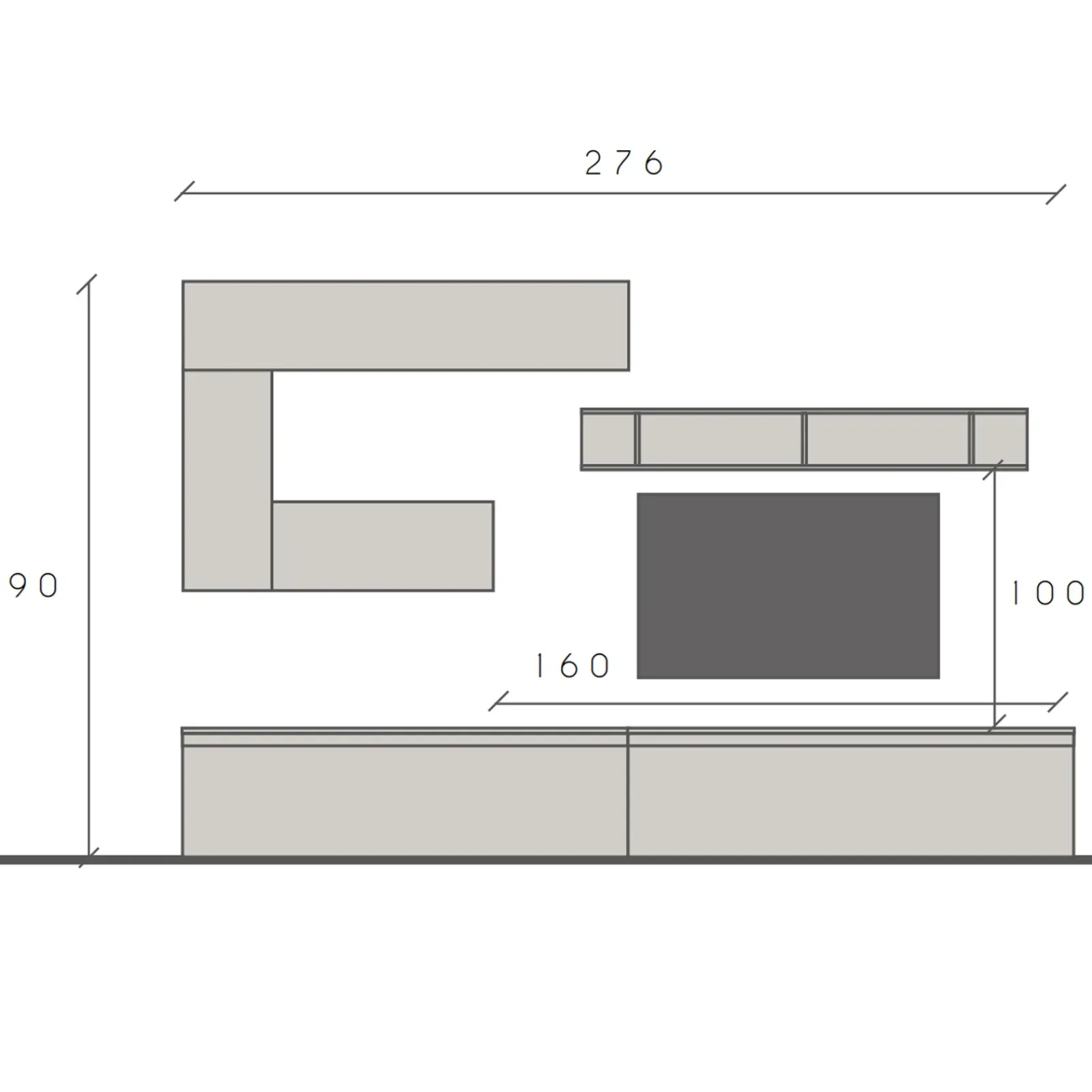 Garnero Arredamenti Parete Attrezzata A Terra|Pareti Attrezzate-Parete attrezzata 276x190h cm moderna beige rovere chiaro Sunset 65