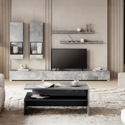 Garnero Arredamenti Parete Attrezzata A Terra|Pareti Attrezzate-Parete attrezzata 270x176h cm moderna grigio Emotion Gihome® Cemento