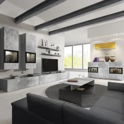 Garnero Arredamenti Parete Attrezzata A Terra|Pareti Attrezzate-Parete attrezzata 270x176h cm moderna grigio Emotion Gihome® Cemento