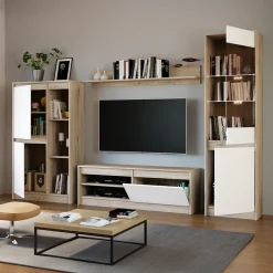 Garnero Arredamenti Parete Attrezzata A Terra|Pareti Attrezzate-Parete attrezzata 260x181h cm moderna bianco opaco rovere sonoma Himal