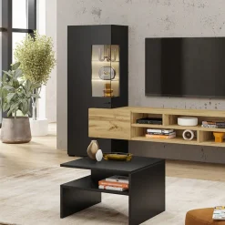 Garnero Arredamenti Parete Attrezzata A Terra|Pareti Attrezzate-Parete attrezzata 270x143h cm moderna nero rovere chiaro Maserati Rovere - Nero opaco