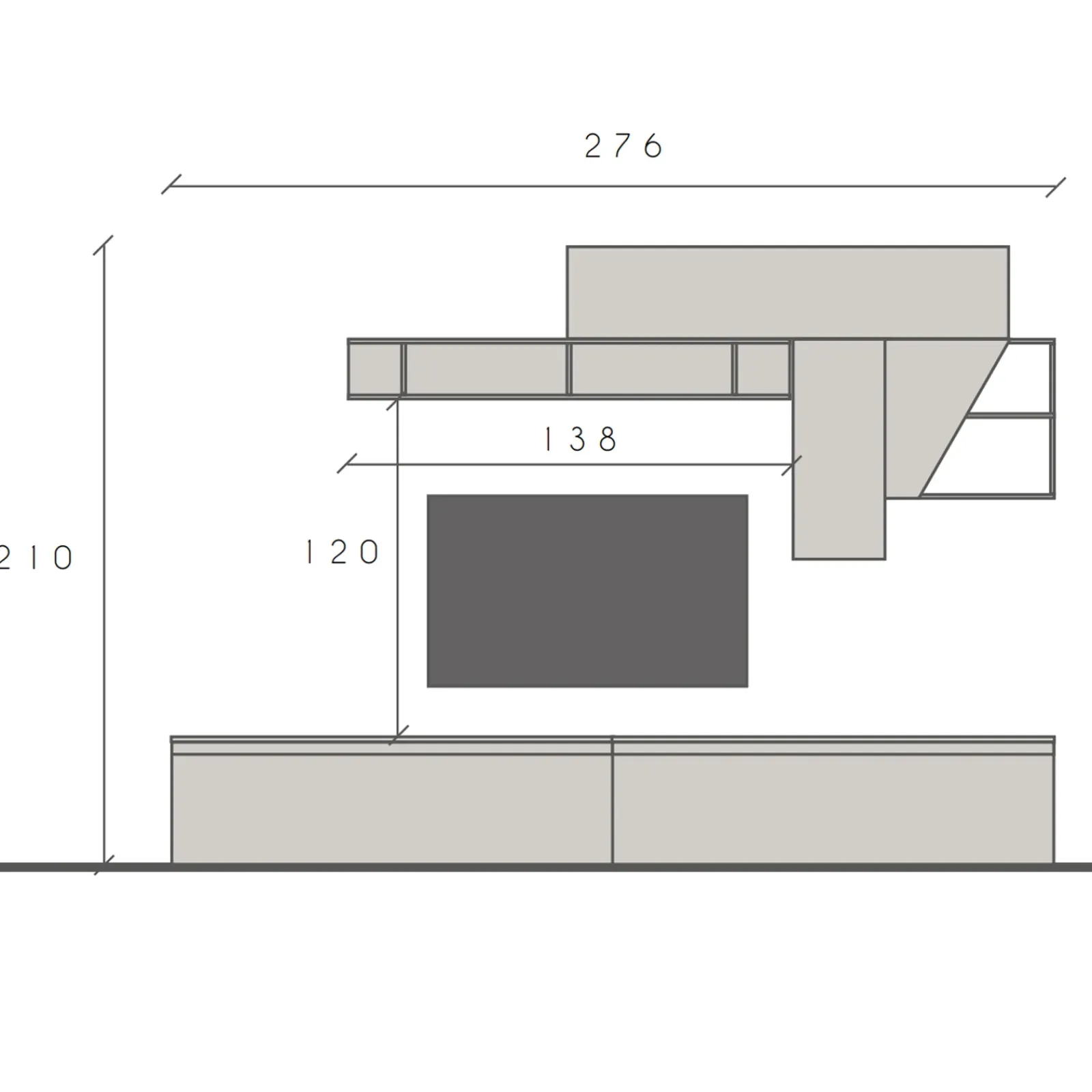 Garnero Arredamenti Parete Attrezzata A Terra|Pareti Attrezzate-Parete attrezzata 276x210h cm moderna beige rovere scuro Sunset 73
