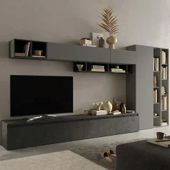 Garnero Arredamenti Parete Attrezzata A Terra|Pareti Attrezzate-Parete attrezzata 387x186h cm moderna antracite grigio Sunset 43