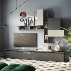 Garnero Arredamenti Parete Attrezzata A Terra|Pareti Attrezzate-Parete attrezzata 276x228h cm moderna grigio antracite Sunset 90