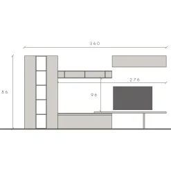 Garnero Arredamenti Parete Attrezzata A Terra|Pareti Attrezzate-Parete attrezzata 360x186h cm moderna beige grigio scuro antracite Sunset 88