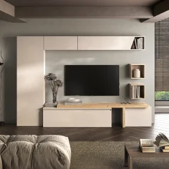 Garnero Arredamenti Parete Attrezzata A Terra|Pareti Attrezzate-Parete attrezzata 300x186h cm moderna beige rovere chiaro Sunset 78