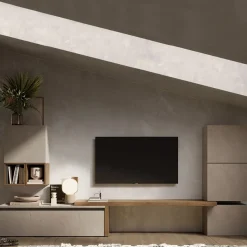 Garnero Arredamenti Parete Attrezzata A Terra|Pareti Attrezzate-Parete attrezzata 322x140h cm moderna tortora rovere scuro Sunset 18 Tortora - Noce