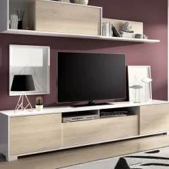 Garnero Arredamenti Parete Attrezzata A Terra|Pareti Attrezzate-Parete attrezzata 200x140h cm moderna rovere bianco lucido Isador Bianco Lucido - Rovere