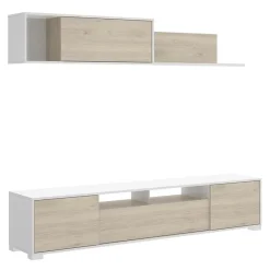 Garnero Arredamenti Parete Attrezzata A Terra|Pareti Attrezzate-Parete attrezzata 200x140h cm moderna rovere bianco lucido Isador Bianco Lucido - Rovere