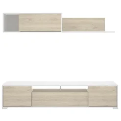 Garnero Arredamenti Parete Attrezzata A Terra|Pareti Attrezzate-Parete attrezzata 200x140h cm moderna rovere bianco lucido Isador Bianco Lucido - Rovere