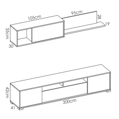 Garnero Arredamenti Parete Attrezzata A Terra|Pareti Attrezzate-Parete attrezzata 200x140h cm moderna rovere bianco lucido Isador Bianco Lucido - Rovere