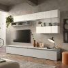 Garnero Arredamenti Parete Attrezzata A Terra|Pareti Attrezzate-Parete attrezzata 276x202h cm moderna grigio chiaro bianco lucido Sunset 71