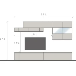 Garnero Arredamenti Parete Attrezzata A Terra|Pareti Attrezzate-Parete attrezzata 276x202h cm moderna grigio chiaro bianco lucido Sunset 71