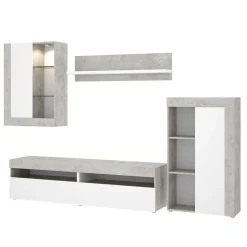 Garnero Arredamenti Parete Attrezzata A Terra|Pareti Attrezzate-Parete attrezzata 254x294h cm moderna bianco opaco cemento Freddy