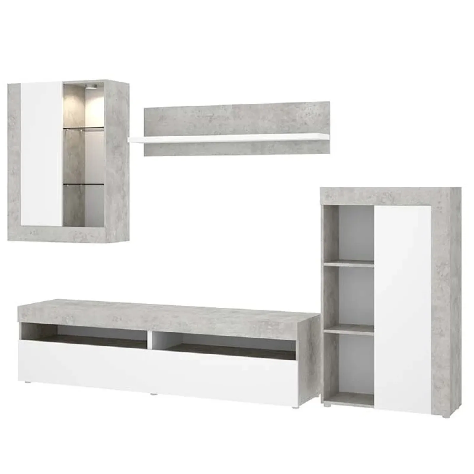 Garnero Arredamenti Parete Attrezzata A Terra|Pareti Attrezzate-Parete attrezzata 254x294h cm moderna bianco opaco cemento Freddy