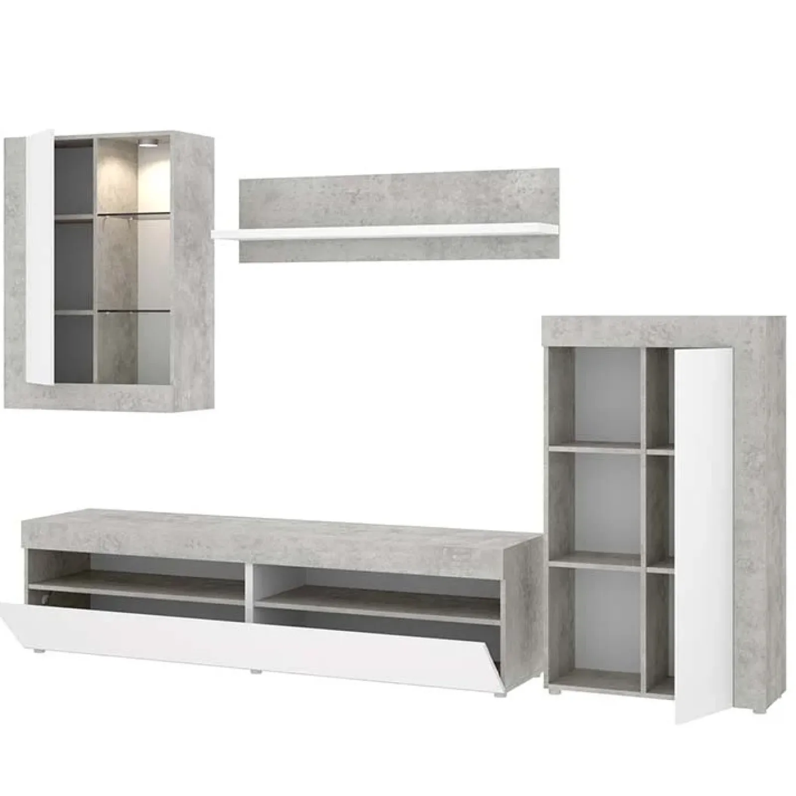 Garnero Arredamenti Parete Attrezzata A Terra|Pareti Attrezzate-Parete attrezzata 254x294h cm moderna bianco opaco cemento Freddy