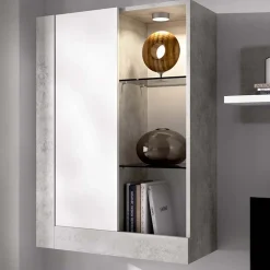 Garnero Arredamenti Parete Attrezzata A Terra|Pareti Attrezzate-Parete attrezzata 254x294h cm moderna bianco opaco cemento Freddy