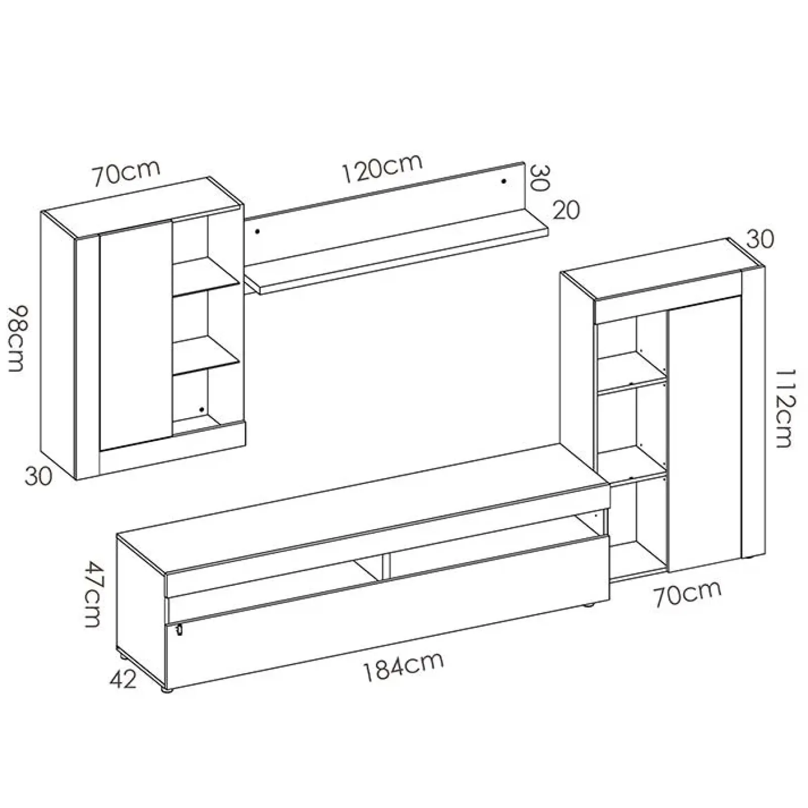 Garnero Arredamenti Parete Attrezzata A Terra|Pareti Attrezzate-Parete attrezzata 254x294h cm moderna bianco opaco cemento Freddy
