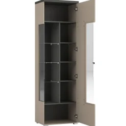 Garnero Arredamenti Parete Attrezzata A Terra|Pareti Attrezzate-Parete attrezzata 325x180h cm moderna con vetrina beige grigio Matt