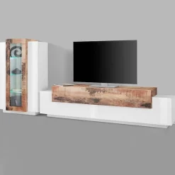 Garnero Arredamenti Parete Attrezzata A Terra|Pareti Attrezzate-Parete attrezzata 290x121h cm moderna bianco lucido acero Milos Gihome® Bianco Lucido - Rovere Rustico