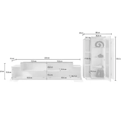 Garnero Arredamenti Parete Attrezzata A Terra|Pareti Attrezzate-Parete attrezzata 290x121h cm moderna bianco lucido acero Milos Gihome® Bianco Lucido - Rovere Rustico