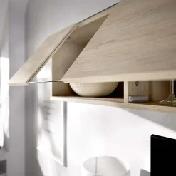 Garnero Arredamenti Parete Attrezzata A Terra|Pareti Attrezzate-Parete attrezzata 201x155h cm moderna rovere naturale bianco lucido Gomer