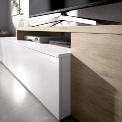 Garnero Arredamenti Parete Attrezzata A Terra|Pareti Attrezzate-Parete attrezzata 201x155h cm moderna rovere naturale bianco lucido Gomer