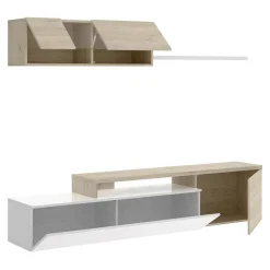 Garnero Arredamenti Parete Attrezzata A Terra|Pareti Attrezzate-Parete attrezzata 201x155h cm moderna rovere naturale bianco lucido Gomer