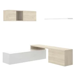 Garnero Arredamenti Parete Attrezzata A Terra|Pareti Attrezzate-Parete attrezzata 201x155h cm moderna rovere naturale bianco lucido Gomer