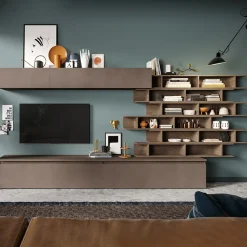 Garnero Arredamenti Parete Attrezzata A Terra|Pareti Attrezzate-Parete attrezzata 345x170h cm moderna rovere marrone bronzo Sunset 13 Marrone - Bronzo