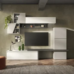 Garnero Arredamenti Parete Attrezzata A Terra|Pareti Attrezzate-Parete attrezzata 280x202h cm moderna bianco grigio antracite Sunset 82